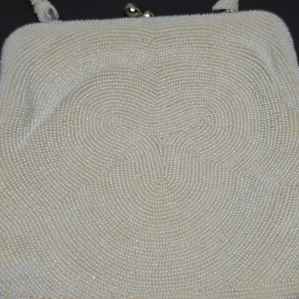 Vintage Debbie Ivory Beaded Purse Handmade In Japan Rhinestone Kisslock Wedding